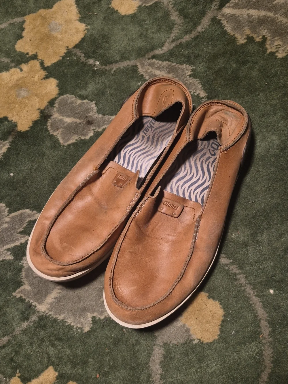 OluKai Men's Brown Leather Slip-On Loafers